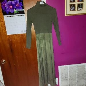 Elegant Olive Green Long Sleeve Dress, BY ANTHROPOLOGY